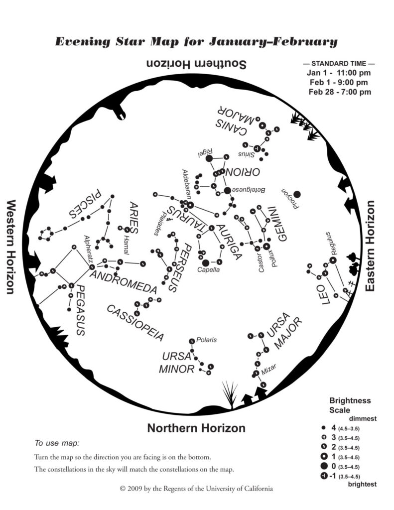 Evening star Map for January-February