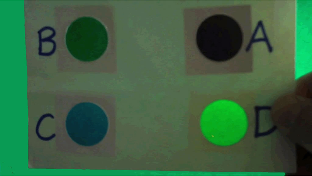 Image of color analyzer against a green background, positioned 45° from the horizon.