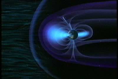 The magnetotail, a comet-like structure that forms on the night side of a planet's magnetosphere due to the interaction of the planet's magnetic field with the solar wind.