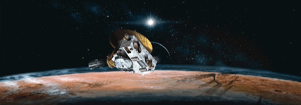 An image of an artist’s conception of Pluto’s view of the Sun.